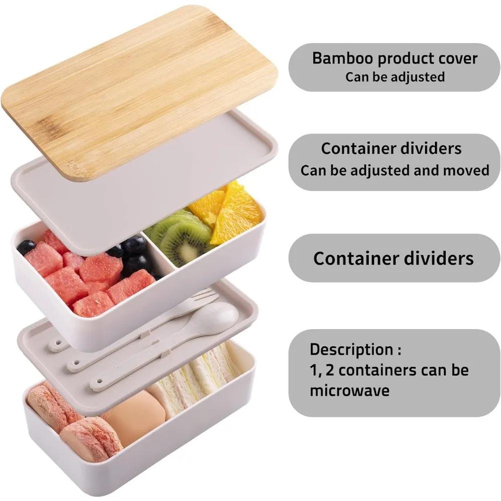 1 x tragbare, auslaufsichere Lunchbox aus Holz mit Geschirr, Bento-Box im japanischen Stil, 1200 ml, perfekt für Schule, Angeln und Camping