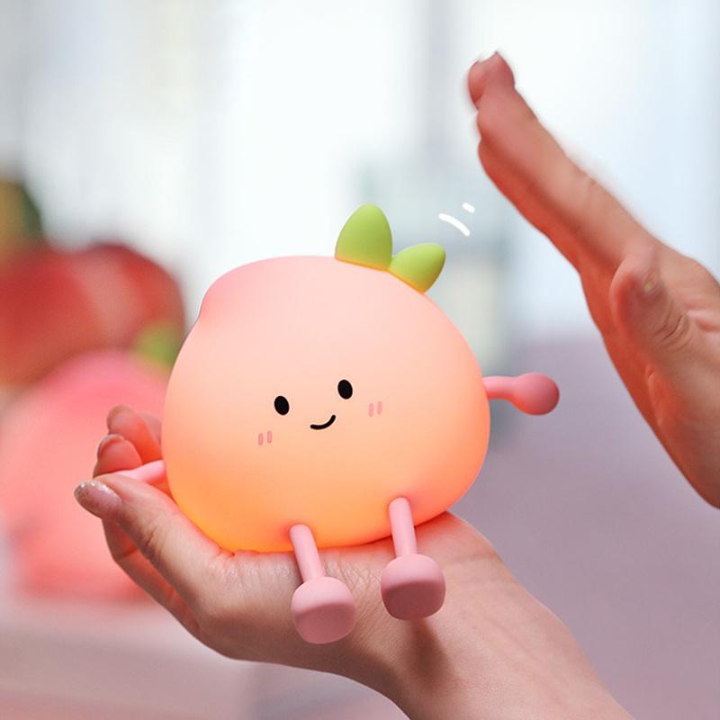USB Rechargeable Night Light Peach Silicone Night Lights Touch Sensor Bedroom Bedside Cat Lamp With Remote For Kids Baby Gift