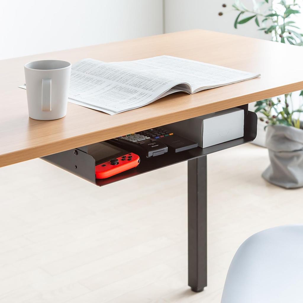 Sanwa Direct Under-Desk Storage Rack, Add-On Storage Tray, Screw Mount, Under-Table Storage Rack, A4 Size, Desk Shelf, 100-UDS008