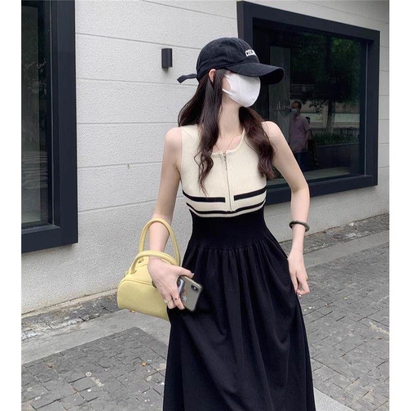 Striped Sleeveless Vest Knitted Dress New Summer Women's Design Sense Waist Cinching Art High-end Feeling Skirt
