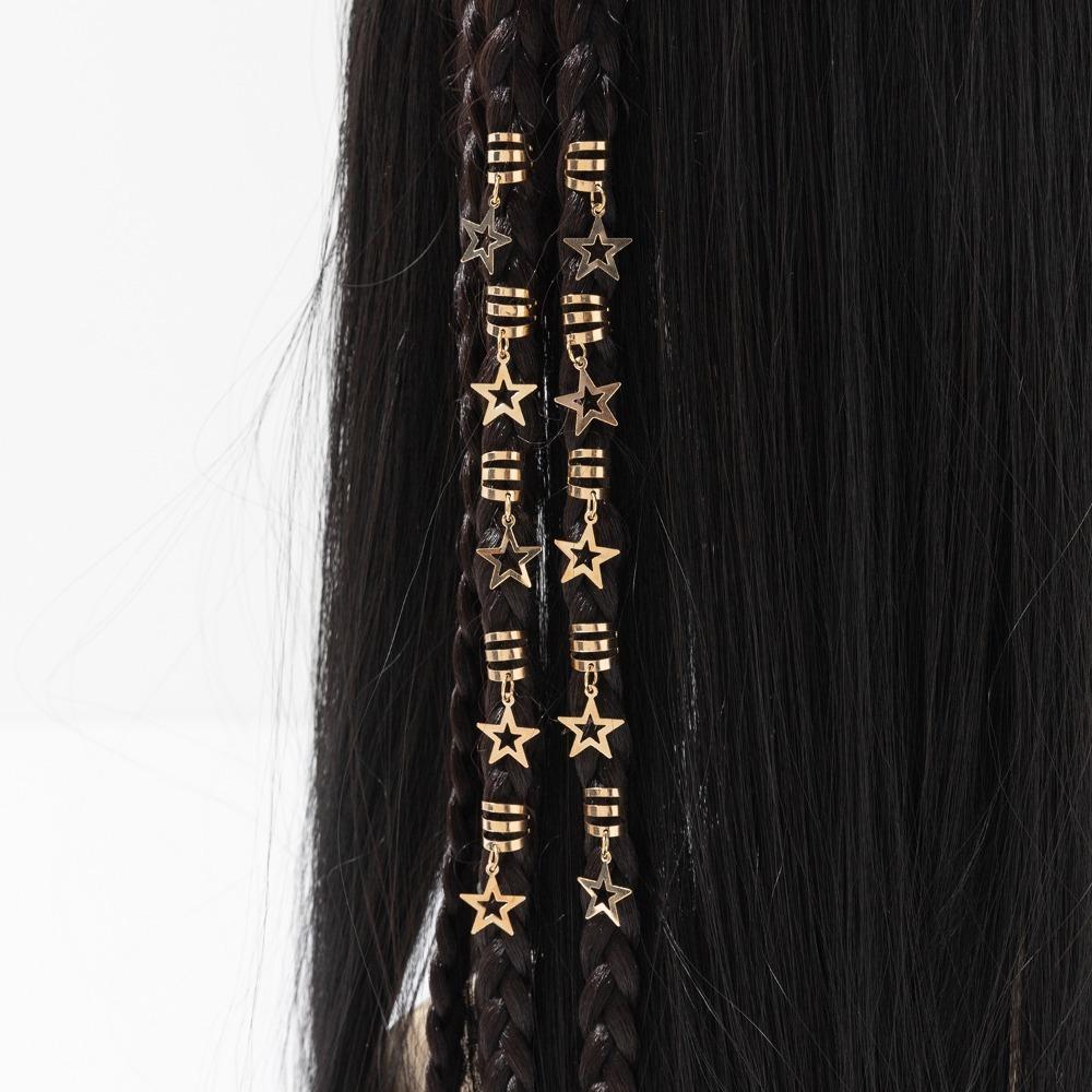 10pcs Star Shape Dreadlocks Beads Hair Braiding Hair Braid Tubes Hollow Out Hair Ring  Women