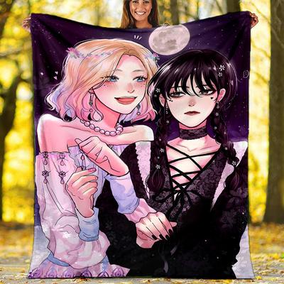 1pc Addams Family Wednesday6 Theme Blanket - Digital Print, Polyester, Cozy for All Seasons, Perfect for Outdoor, and Travel