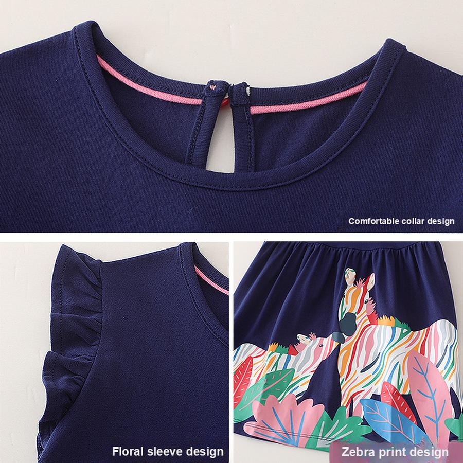 Summer New Kids Pure Cotton Printed Dress Girls Short Sleeve Princess Dress  Children's Clothing