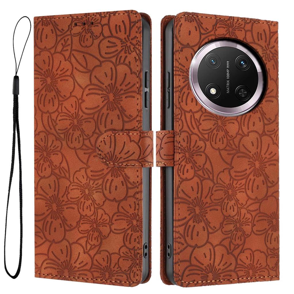 Flip Case For Honor X9c 5G/Magic7 Lite 5G Leather Phone Cover Cherry Blossom Pattern Wallet Stand with Wrist Strap