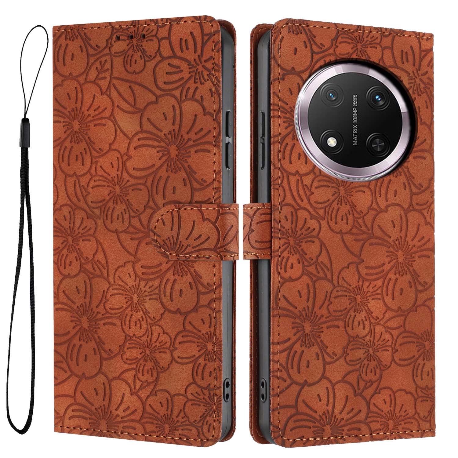 

Flip Case For Honor X9c 5G/Magic7 Lite 5G Leather Phone Cover Cherry Blossom Pattern Wallet Stand with Wrist Strap