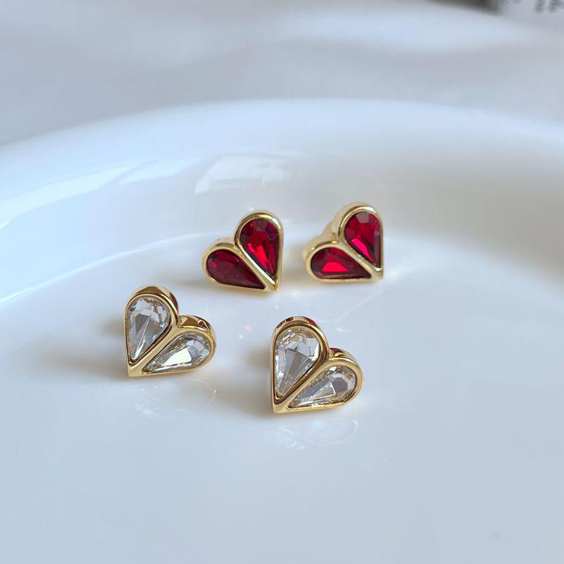 

Sweet Minimalist Heart-Shaped Red Zircon Stud Earrings
