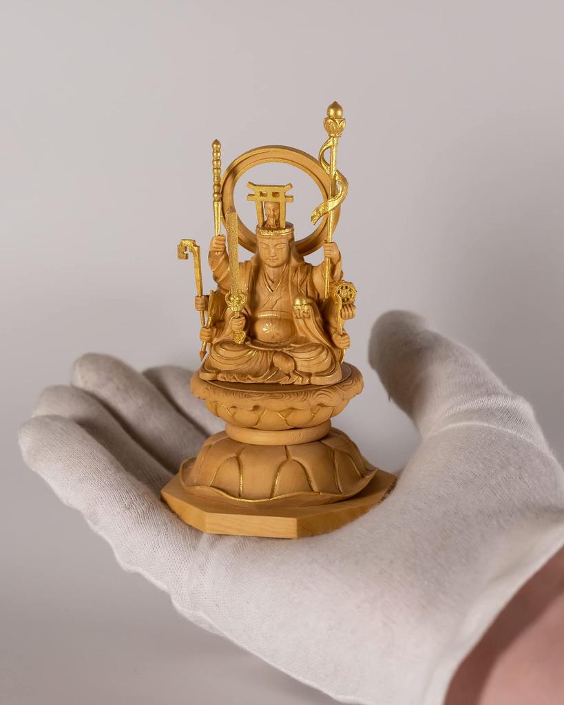 Miniature Buddha Uga Happi Benzaiten 11cm boxwood with gold paint Buddhist wood ornament Uga Happi (wood finish) - Benzaiten, Benzaiten, Ugajin,