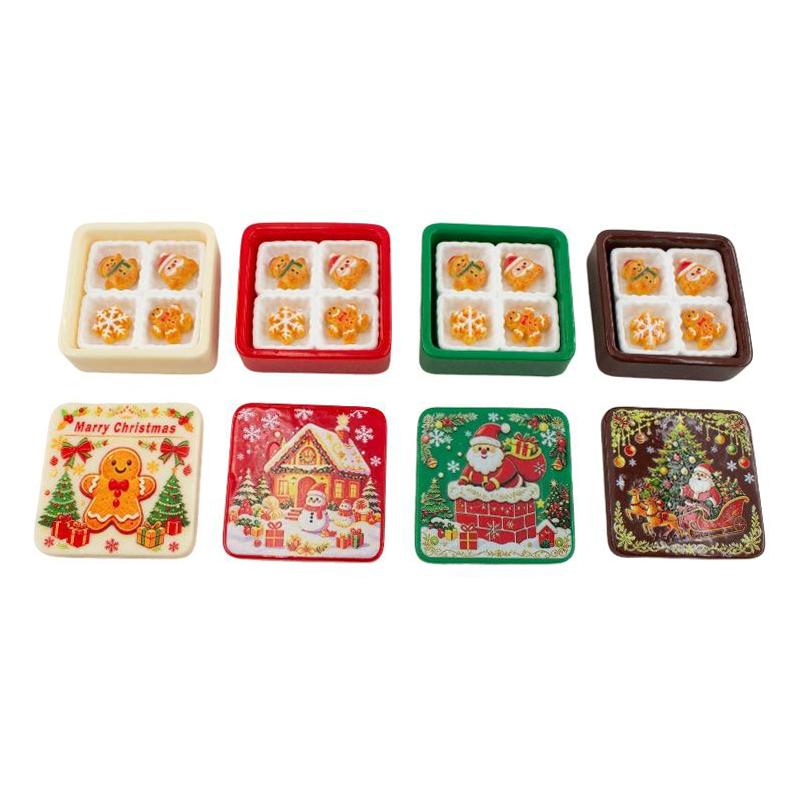 Cute Christmas Gingerbread Biscuit Gift Box Series 3D Resin Cabochon Diy For Keychain Earrings Dollhouse Accessories