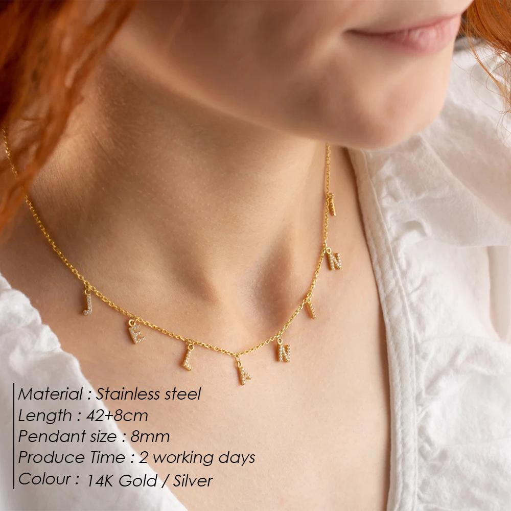 EMANCO Customized Name Necklace Personalized Zircon Letter Stainless Steel Choker Necklace Pendant Nameplate Gift Dropshipping