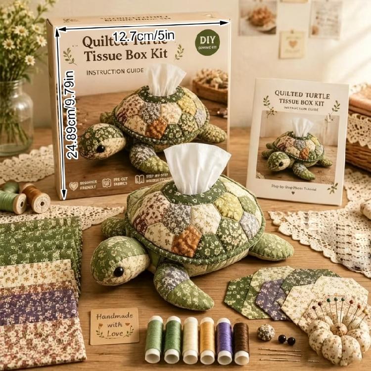 Handmade Animal Tissue Box Making Set with Thread Needle Sewing Pin Patchwork Cloth for Home Desk Use and Quilting Craft