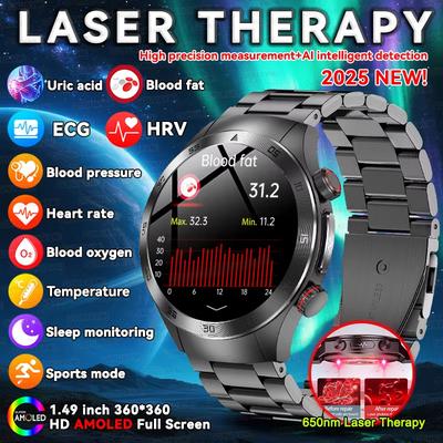 2025 Nowy Nieinwazyjny Zabieg Laserowy Trzy Wysokie Smartwatch Szafirowy ekran Tłuszcz we krwi Kwas moczowy EKG Diagnostyka Zdrowia Smartwatch