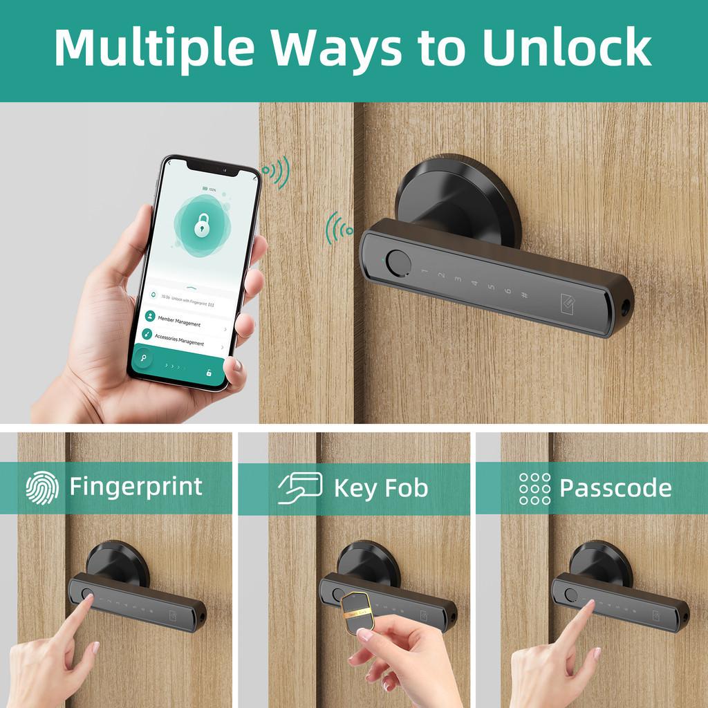 Smart Handle Door Lock Fingerprint Bluetooth APP Control Electronic Anti-theft Lock Auto Lock Home & Office Security