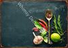 Kitchen Themed Wall Art Decor Colorful Spice and Spoon In Table Metal Tin Sign Food Cooking Ingredients Metal Art Print Decor