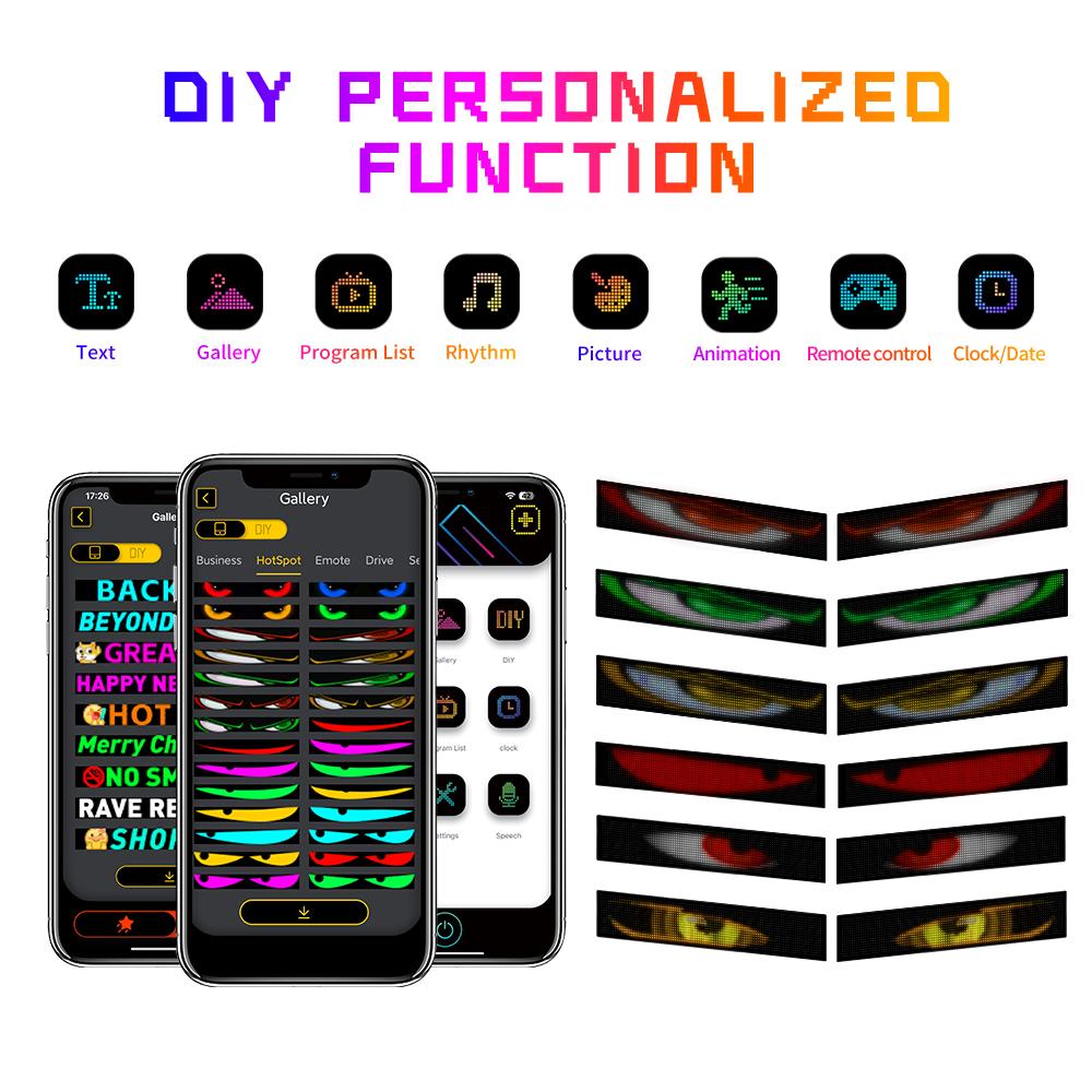 LED Devil Eye Car Lights Dynamic Flexible Programmable Custom Bluetooth Control LED Eyes Display Light For Car Decor