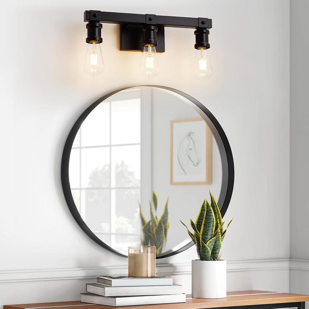 Farmhouse Bathroom Vanity Light Fixtures 3-Light Bathroom Light Fixtures Over Mirror Matte Black Vanity Light Industrial Vintage Wall Light Fixtures