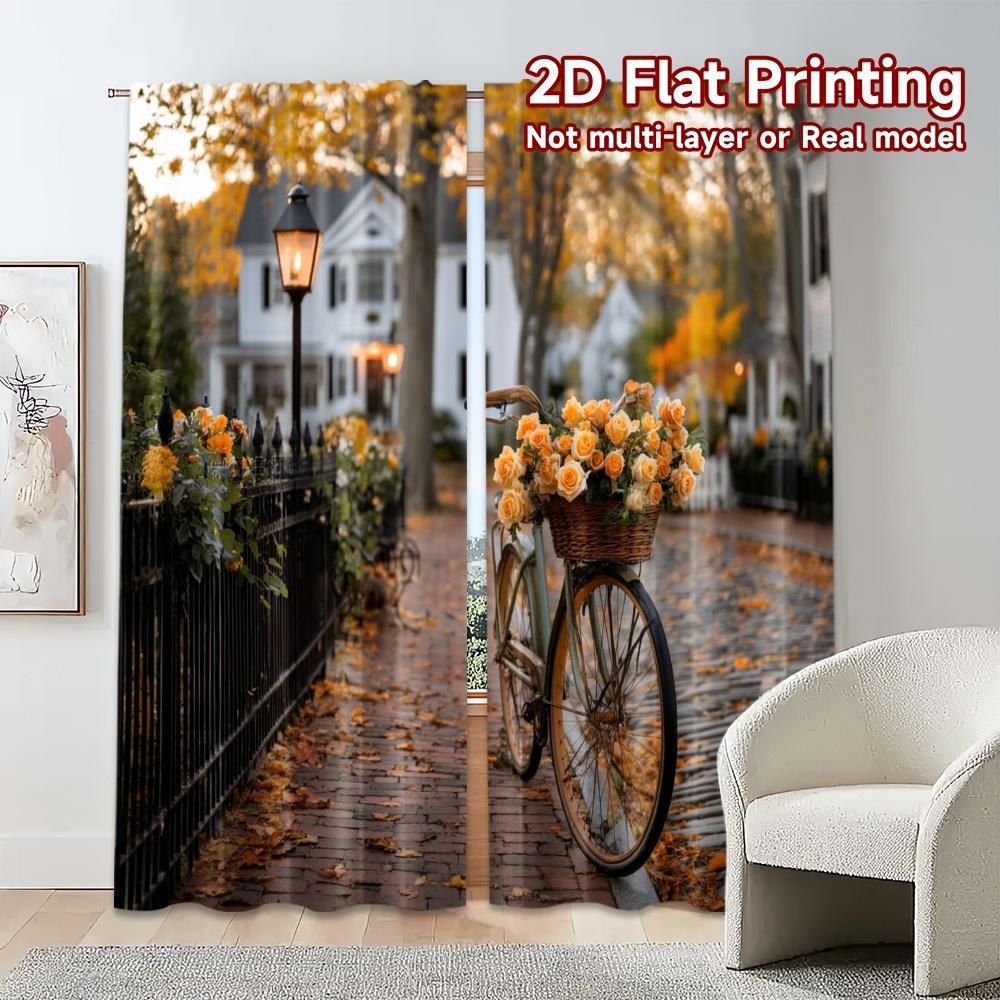 2pcs, 2D FLAT PRINTING Curtains (Without Rod) AutumnRoseBike Chic Curtain Chic 100% Polyester Curtains Decorations for Living