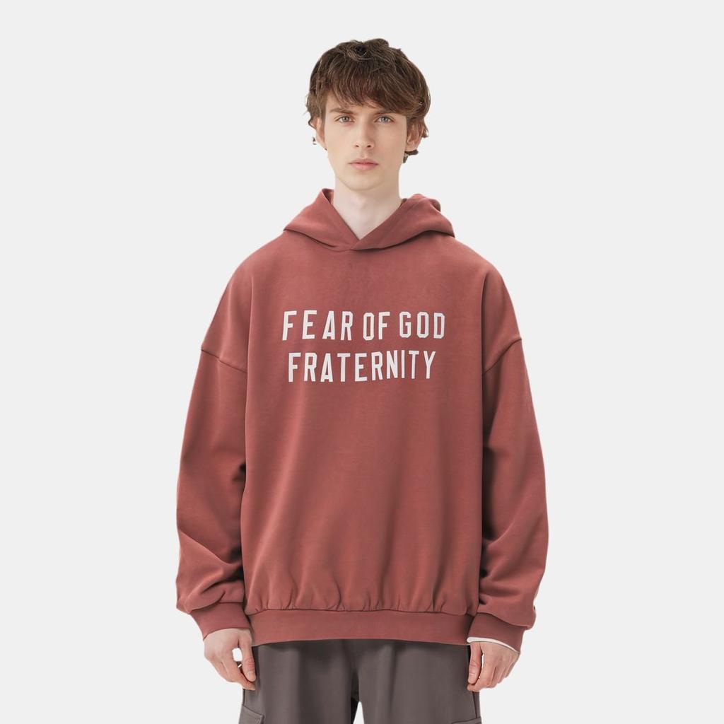 Fear of God Essentials Heavy Fleece Hoodie Crimson Men Tops Red 192BT244816F