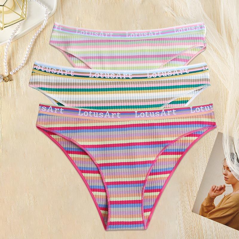 3PCS/Set Women Cotton Seamless Panties for Female Underwear Panty Sexy Colorful Striped Lingerie Letter Waist Brief