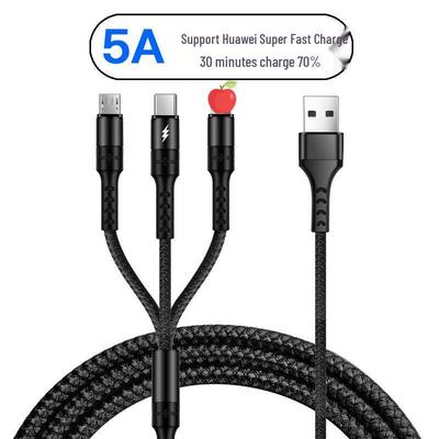 5A 3-in-1 Fast Charging Cable Compatible with Apple, Huawei, and Android Devices
