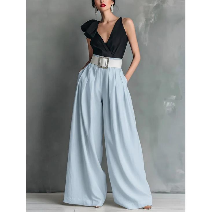2026 Spring/Summer New Fashion Versatile High-Waisted Loose Solid Color Casual Trousers S светло-синий