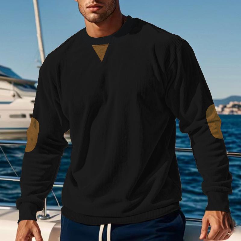 Men's Round-Neck Casual Stand-Up Collar Corduroy Long-Sleeved Sweatshirt for Spring and Autumn