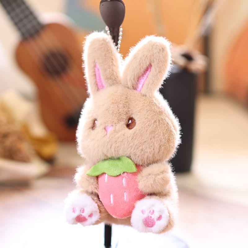 Cute Strawberry Bunny Plush Keychain Cartoon Stuffed Doll Keyring Student Bag Pendant Backpack Hanging Decoration Gifts
