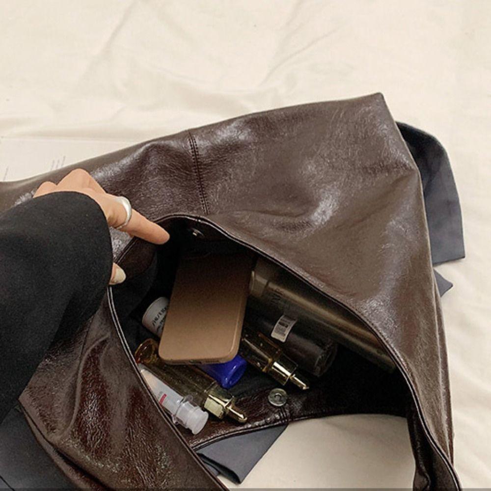 Tote Bag Large Capacity Handbag Solid Color Underarm Packs Cute Retro PU Tote Bag  Women