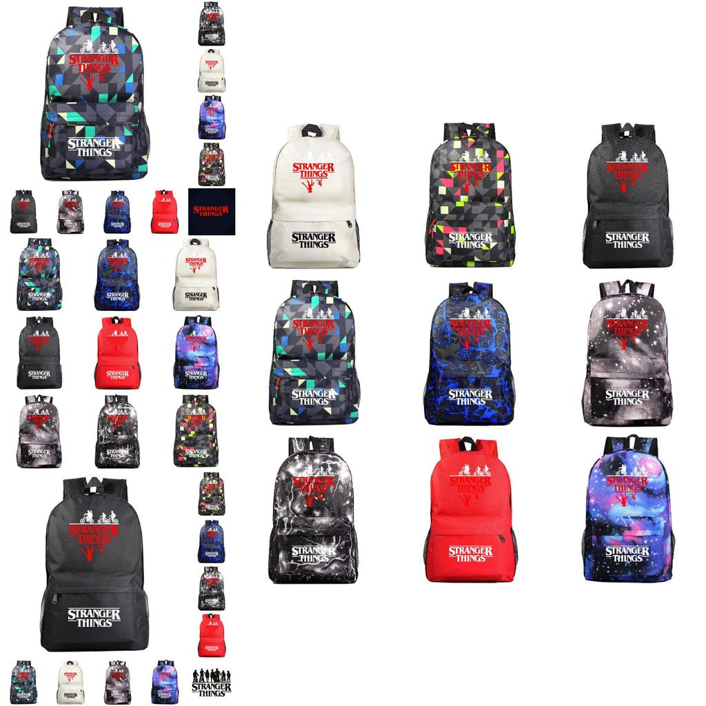 A102 Stranger Things Oxford-Stoffrucksack in Bonbonfarben, wasserdicht und strapazierfähig, ideal für Teenager und Reisende, mit Charaktermotiven)