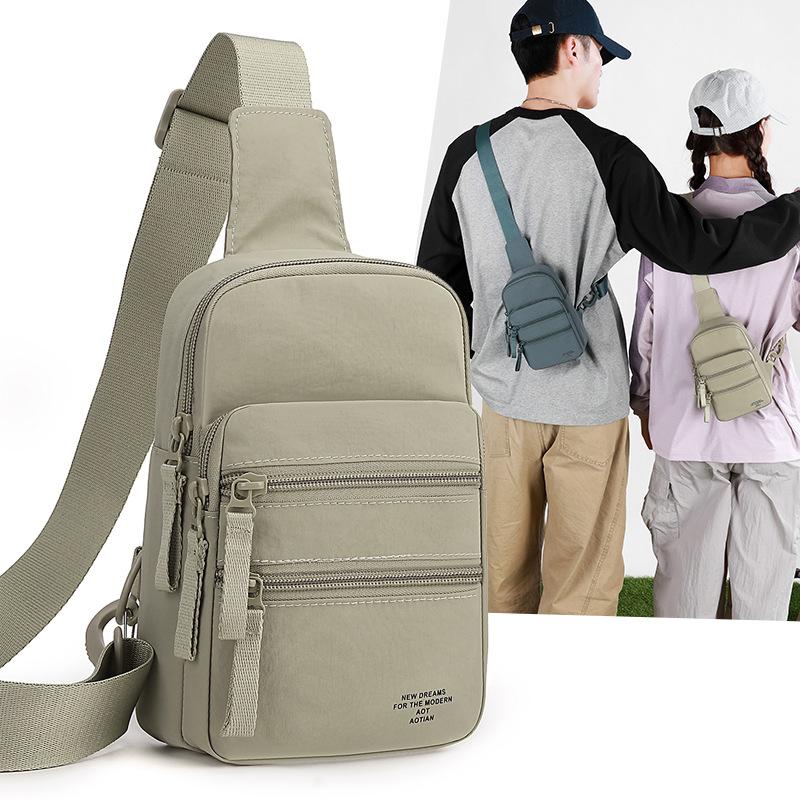 Outdoor Multi-Compartment Men's Chest Bag Solid Color Crossbody Bag