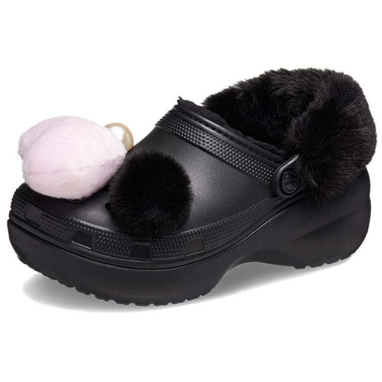 Crocs EVA Solid Colour Platform Fleece Hole Shoes Women's Black
