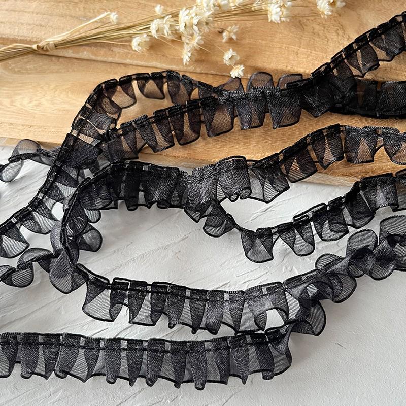 Material organza din dantelă neagră pentru îmbrăcăminte și accesorii DIY - Decorare decolteu și tiv fustă