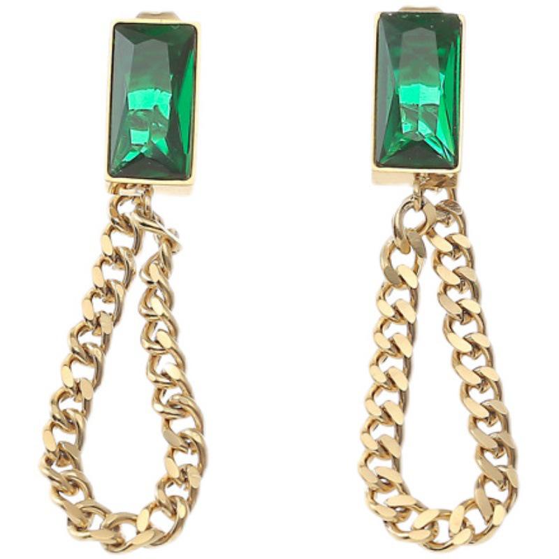 Wen Jianyang Green Tassel Titanium Steel Anti-Allergic Earrings: Elegant 2022 Trendy Design for Women