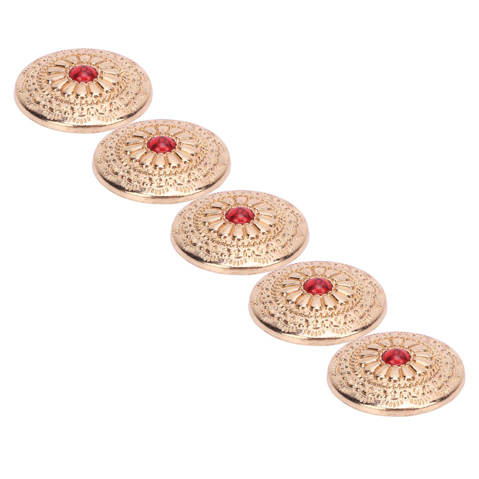 

5 комплектов пуговиц-заклепок с винтовым креплением, бирюзовые, 30 мм, круглой формы, золотые цветы, красные бирюзовые заклепки и 4,5 мм