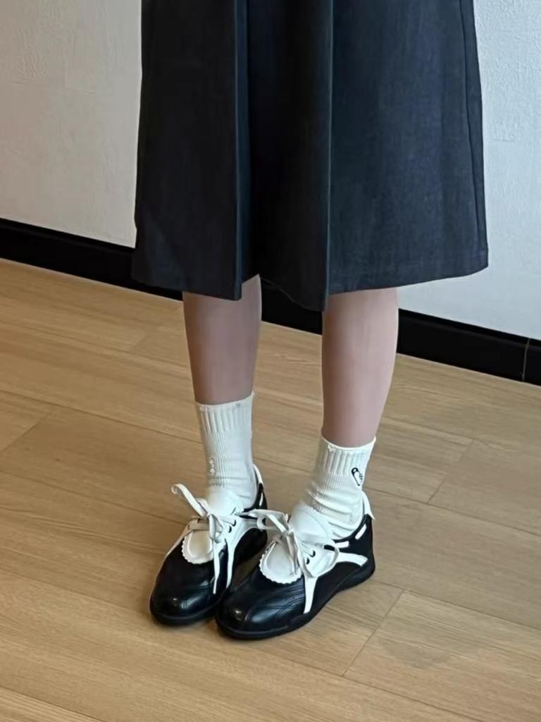 New platform sports style Mary Jane shoes color matching casual shoes women's round head versatile retro foreign style lace-up German training shoes