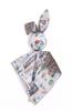 Doudou Bunny Cuddly Toy Double-Sided Cotton and Minky - Turquoise Train - Gray