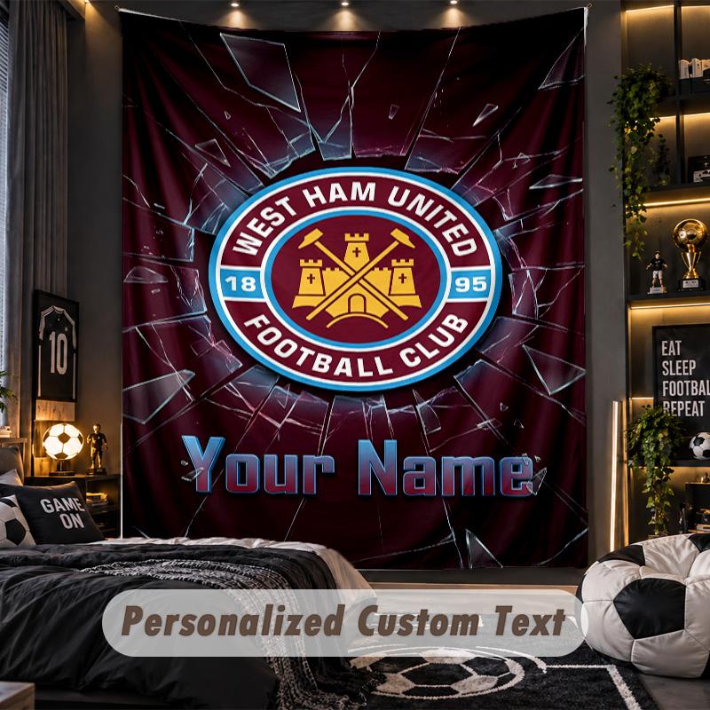 TapestryWest Ham United FC Custom Name Text Personalized Wall Hanging Tapestry Home Wall Decor