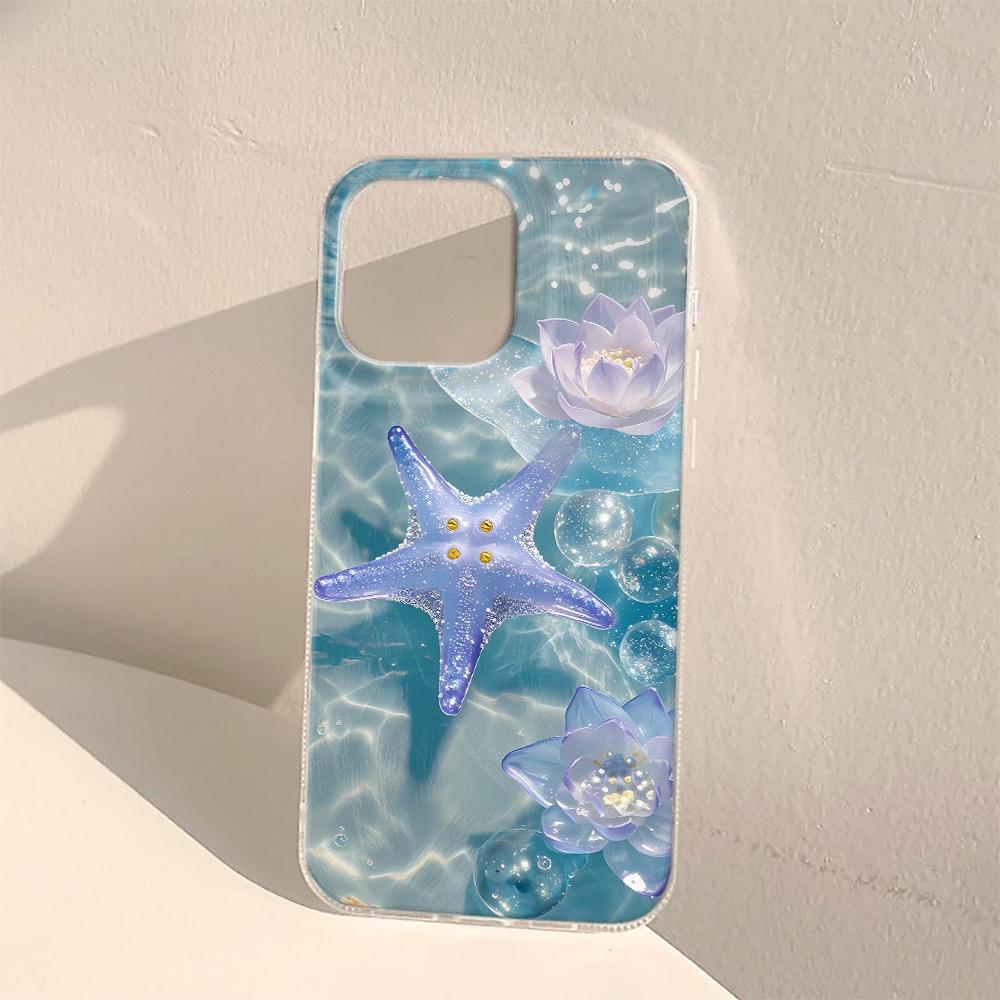 Crystal Starfish Lotus Phone Case For iPhone 16E 16 15 14 Pro Max Plus 11 12 13 X XR XS Max 7 8 Plus SE2 Shockproof Cover