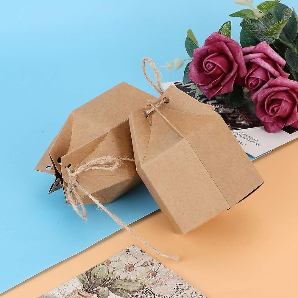 50 Pack Candy Boxes 2.8 X 1.6 X 3.5 in Dessert Gift Bag Kraft Boxes with Hemp Rope for Wedding Party