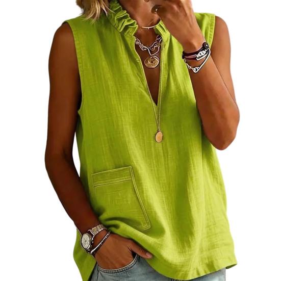 

Women Shirt Cotton Loose Linen V Neck Fit Sleeveless Top Breathable Comfortable M зелений