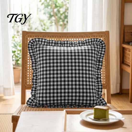 Federe Comode in Cotone Copricuscino Ruffle, Custodia a Quadri con Bordo Arricciato, Copricuscini da Divano 18x18 Pollici 20x12 Decorativi per Farmhouse
