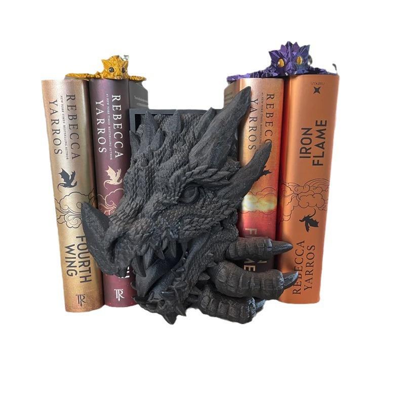 3D Dragon Decorative Bookend,Fantasy Shelf Decor Nook,Medieval Vintage Dragon Book End Stopper, Game Disks Stand Holder, Bookshelf Statue Decorations