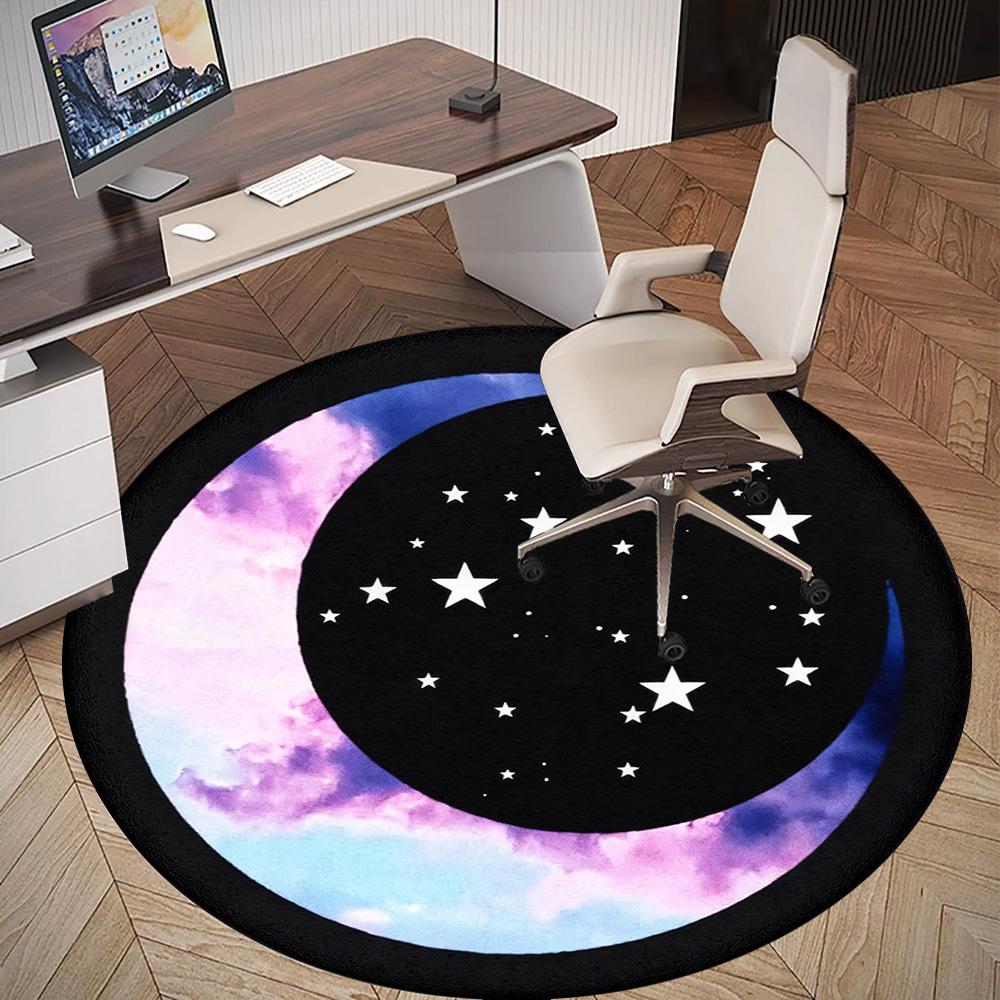 1pc Moon Sky Round Chair mat office Area Rug - Non-Slip, Floor Mat for Office, Bedroom, Ideal home decor gift p0105050