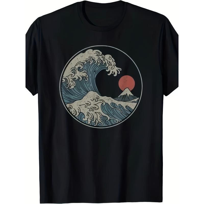Tailles européennes T-shirt décontracté homme Impression Vague de Hokusai Rétro Vintage Tee, Confortable Manches Courtes Col Rond pour Homme Confortable Toutes Saisons