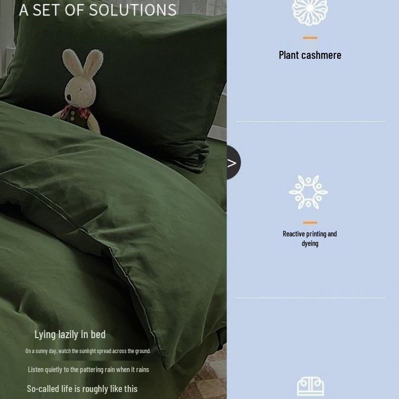 Army Green Cotton Quilt Three-Piece Bedding Set for Student Dormitory 