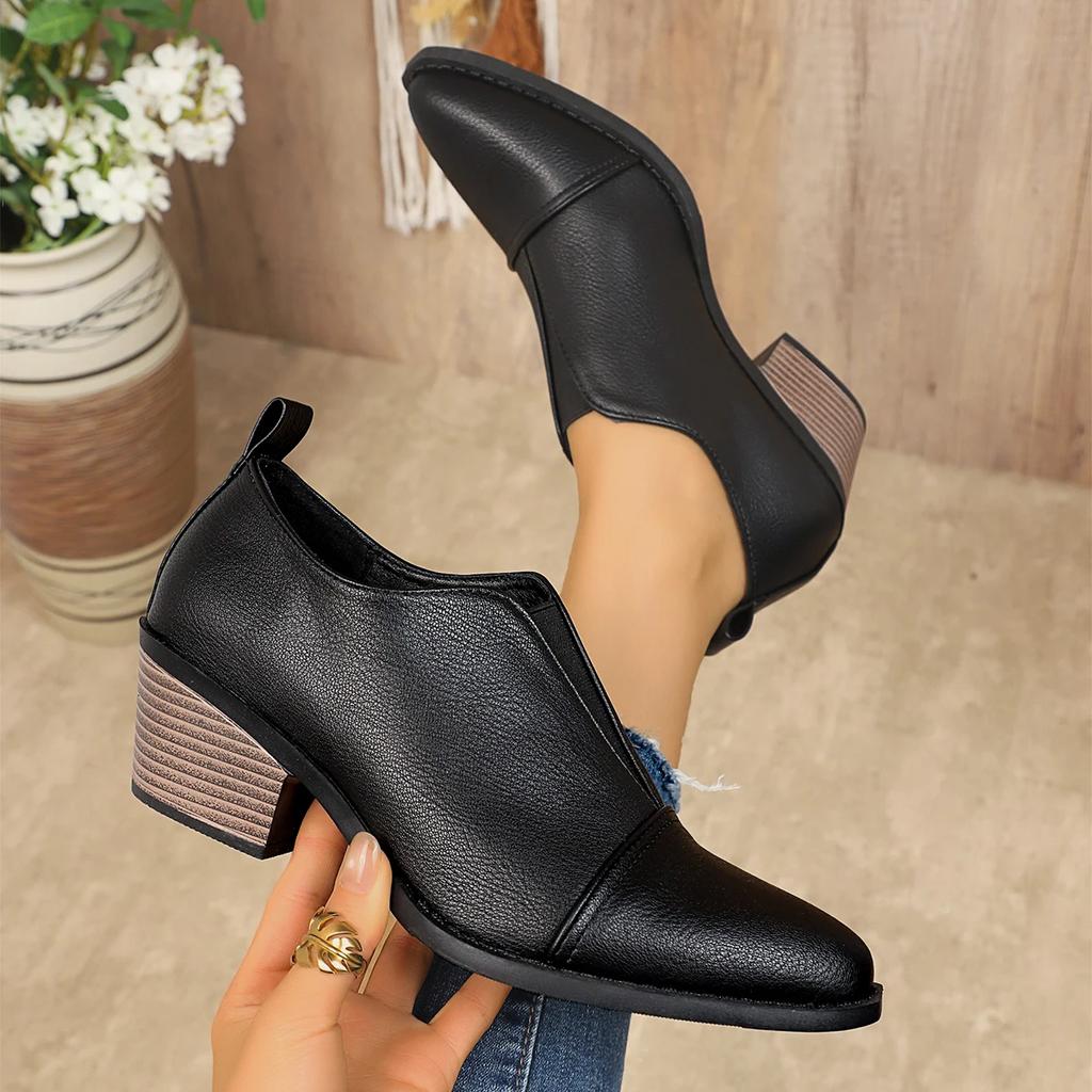 Fashion Pointed Toe Chunky Heel Ankle Boots for Women 2025 New British Style Black Dress Shoes Woman Fashion PU Leather Chelsea Boots