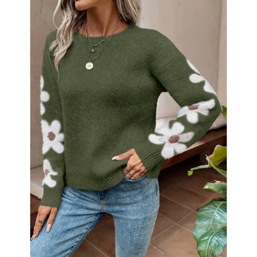 Elegant Autumn and Winter Temperament Flower Jacquard Knitted Pullover Clothes for Autumn Women