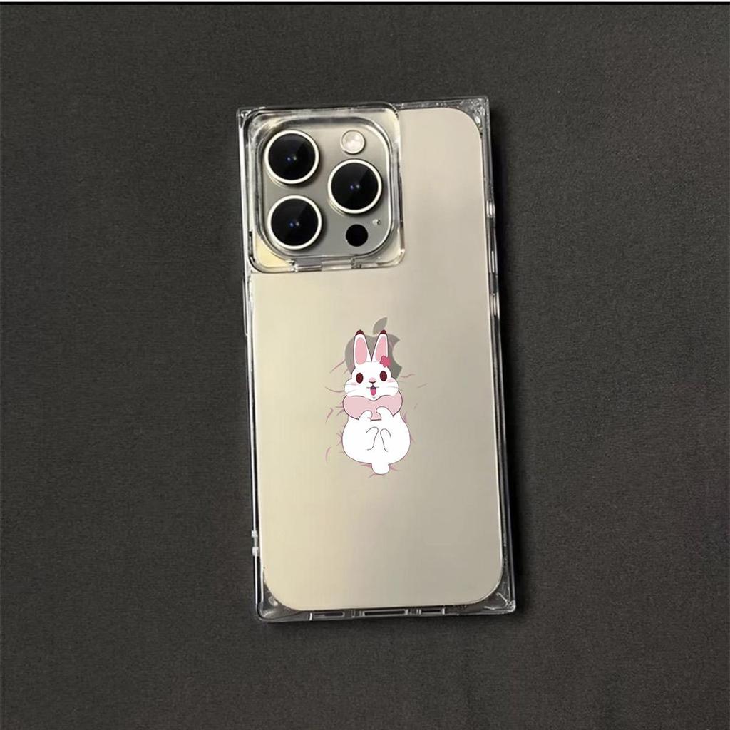 Clear Square Back Tube Case Protection For iPhone 11 15 Plus 13 16 ProMax 14 Pro Max 12 Jumping Rabbit Pattern