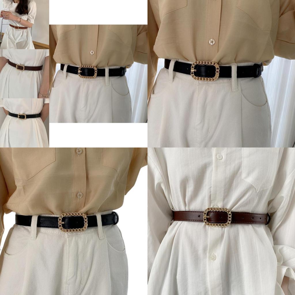 Chic Minimalist Ladies Pu Chain Rectangle Buckle Vintage Waist Belt For Dresses