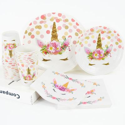 Unicorn Party Disposable Tableware Set Paper Plates Cups Napkins 1st Kids Unicorn Birthday Party Decoration Supplies Baby Shower