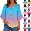 3/4 Sleeve Shirts For Women Cute Print Graphic Tees Blouses Casual Plus Size Basic Ruffled Sleeve Tops Pullover
